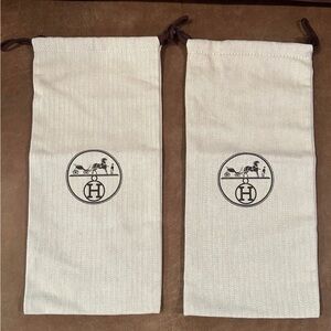 2 Pairs￼Hermes Dustbag Shoe Or Wallet Protection Drawstring Bag 8x13.5